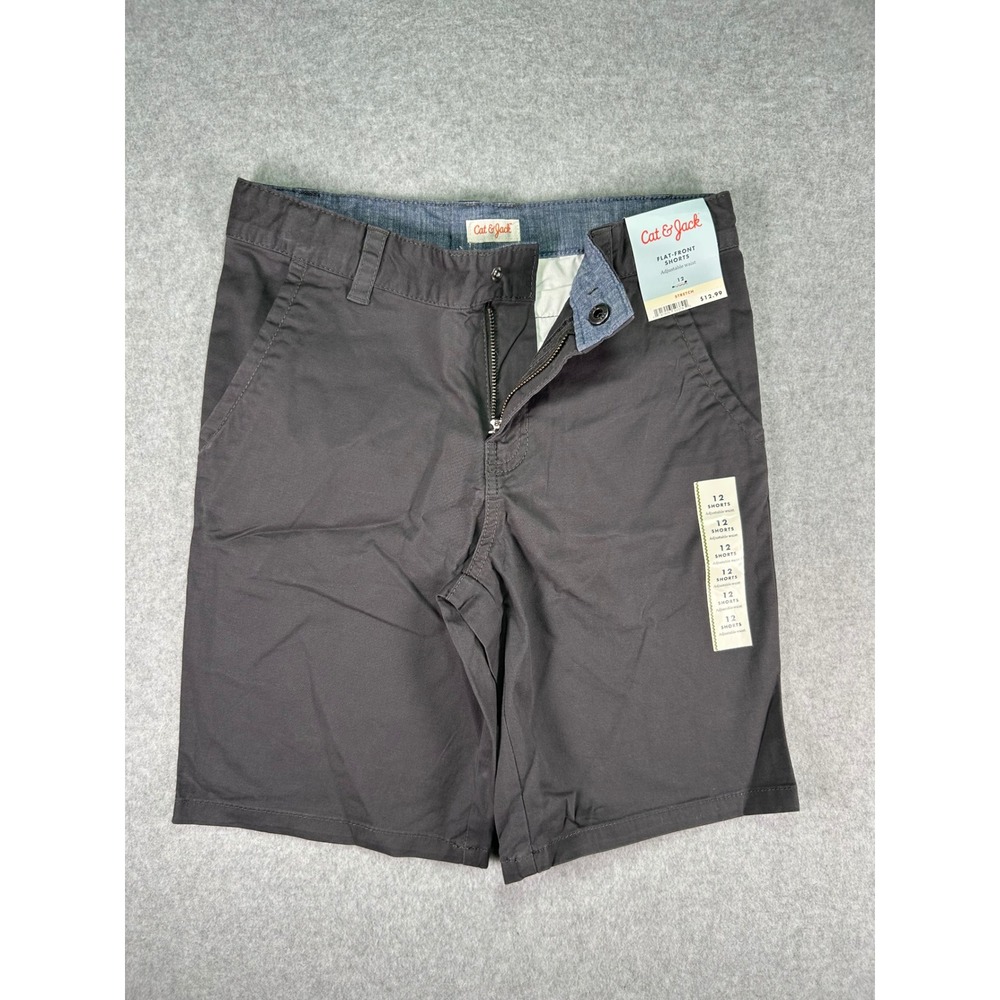 Cat & Jack Boys Size 12 Flat Front Chino Shorts Gray Stretch Adjustable Waist